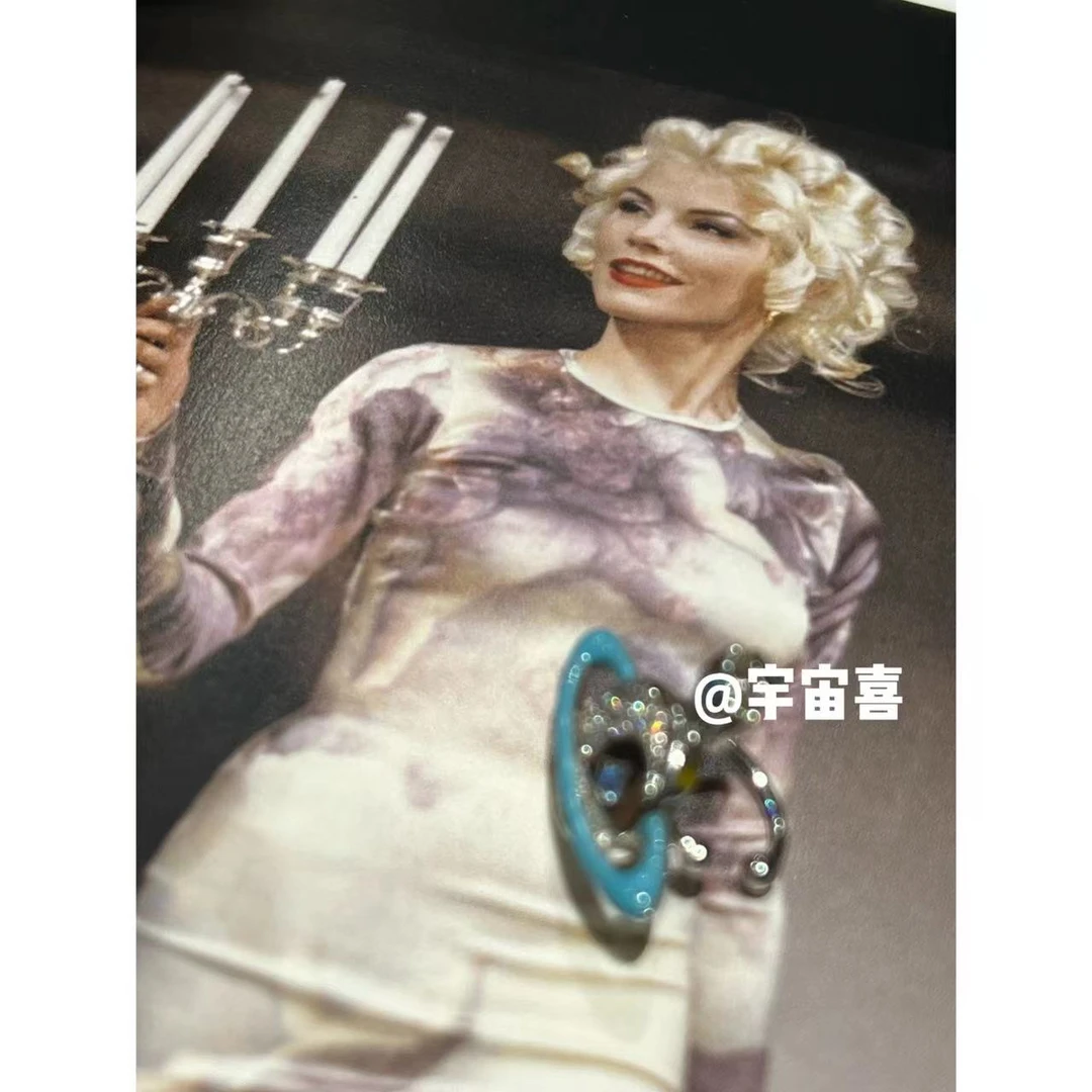 铜合金合成锆石耳饰  C2-116【珐琅蓝星月白锆星球造型耳骨夹】单只