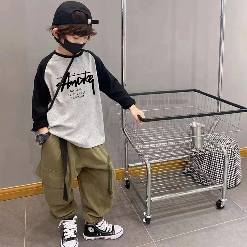 男童打底衫内搭春秋季男孩纯棉插肩T恤中大童帅气卡通儿童长袖潮