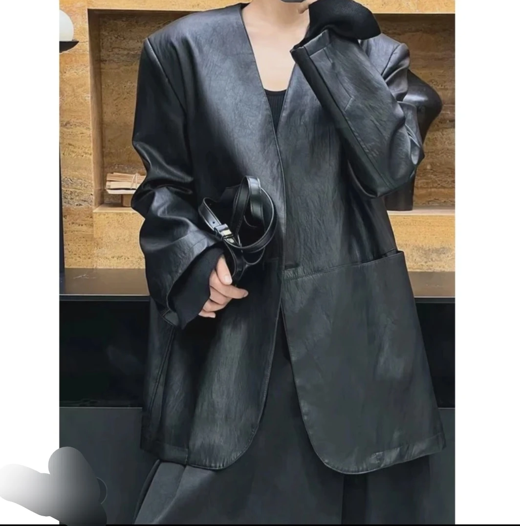 德妃推荐V领皮衣外套女