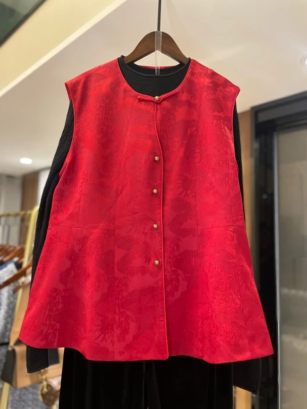 HMM新年款醋酸收腰新中式马甲