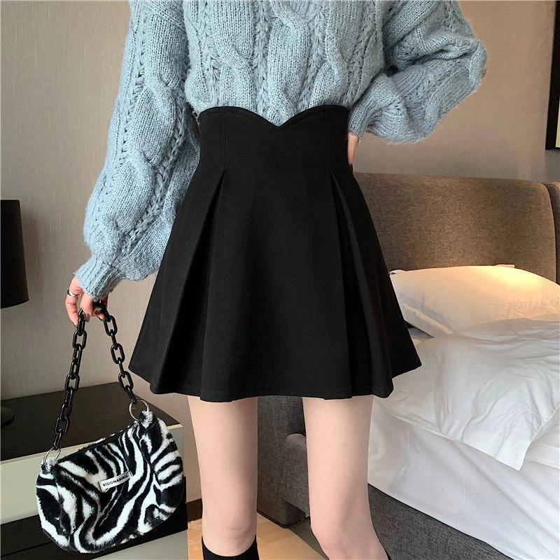 【又又】毛呢秋冬新款大码胖mm半身裙高腰遮胯显瘦A字百褶半身裙