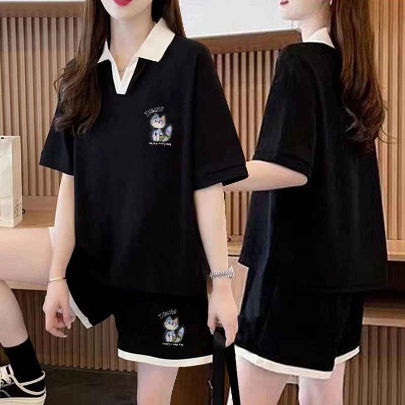 小众潮流减龄100%纯棉Polo龄短袖短裤两件套女2025夏季新款一整套