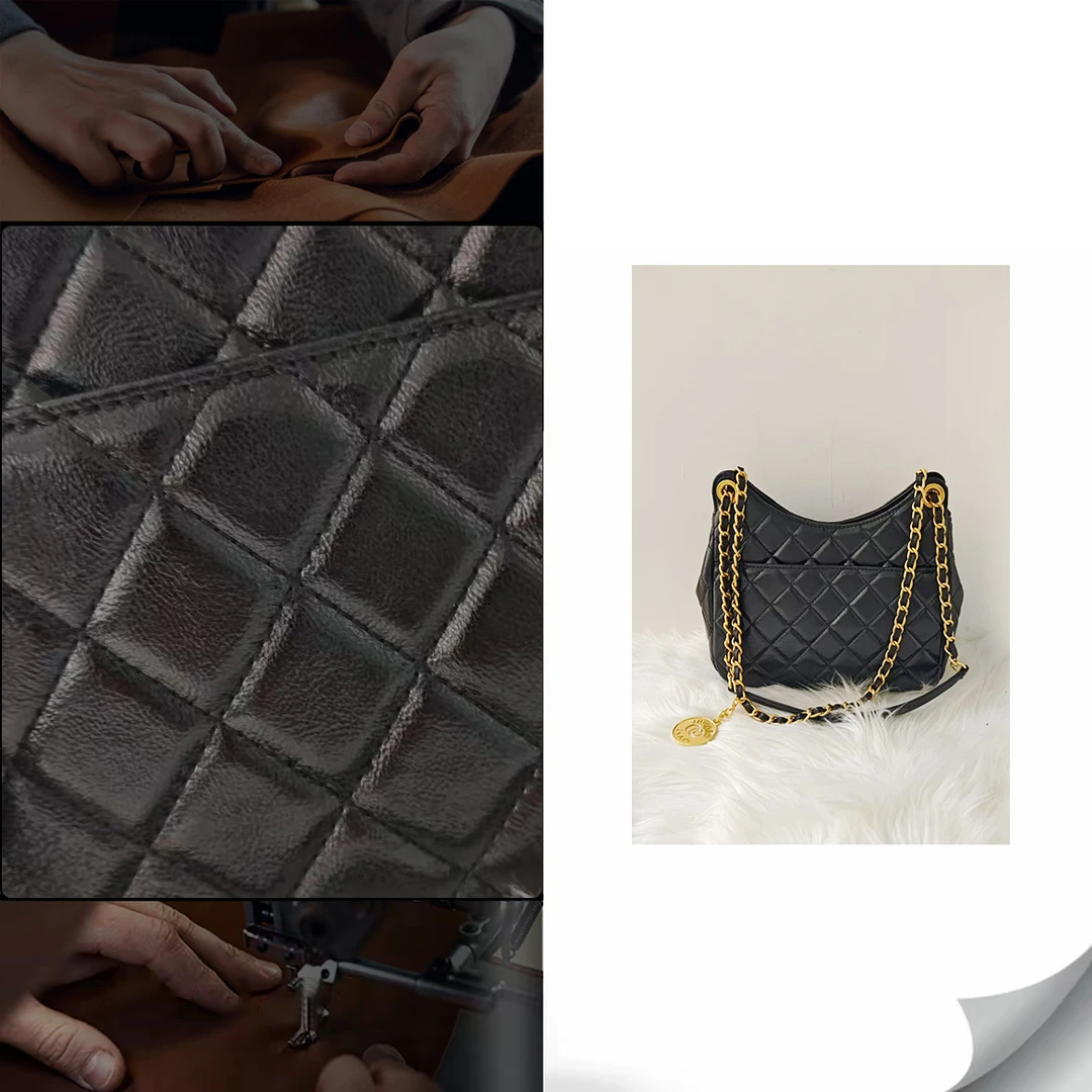 菱格hobo包天猫精灵小香风时尚百搭单肩斜挎黑色女士肩包轻奢