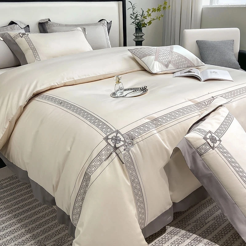 富安娜轻奢200支新疆长绒棉四件套纯棉 床单全棉被套床笠床上用品