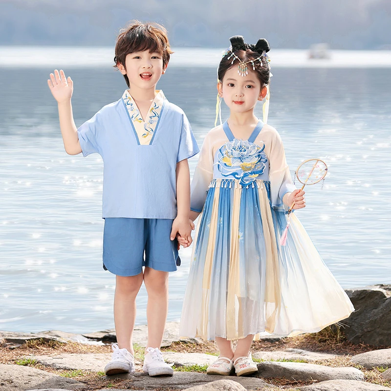 小学生校服园服演出服夏季套装中国风古风六一儿童表演服汉服古装