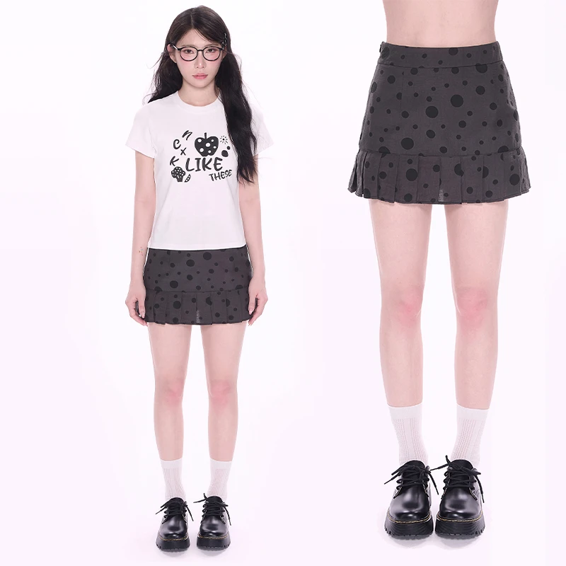 NCXK-不规则波点百褶短裙修身显瘦百搭包臀防走光裤裙QZ25101