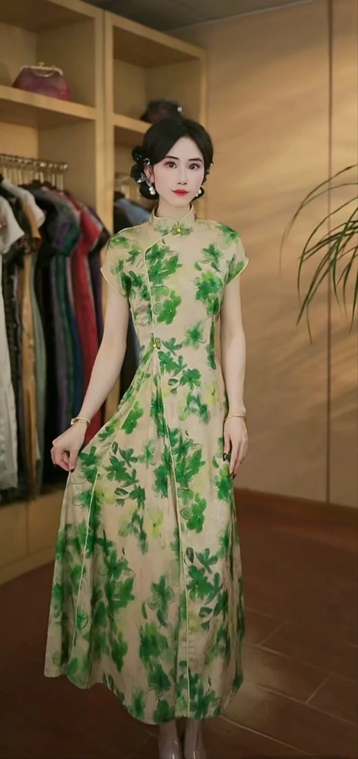 月如 日常气质文艺国风复古优雅奥黛改良旗袍
