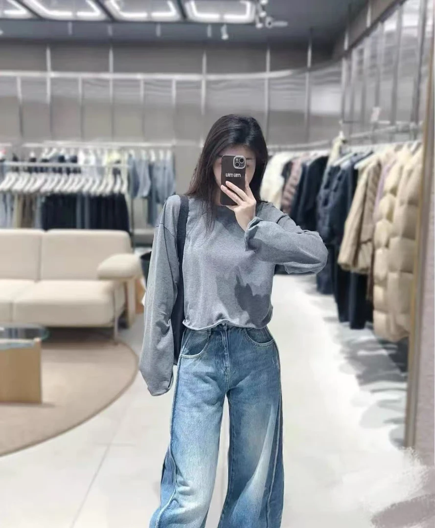 女士可变下摆灰色长袖秋季