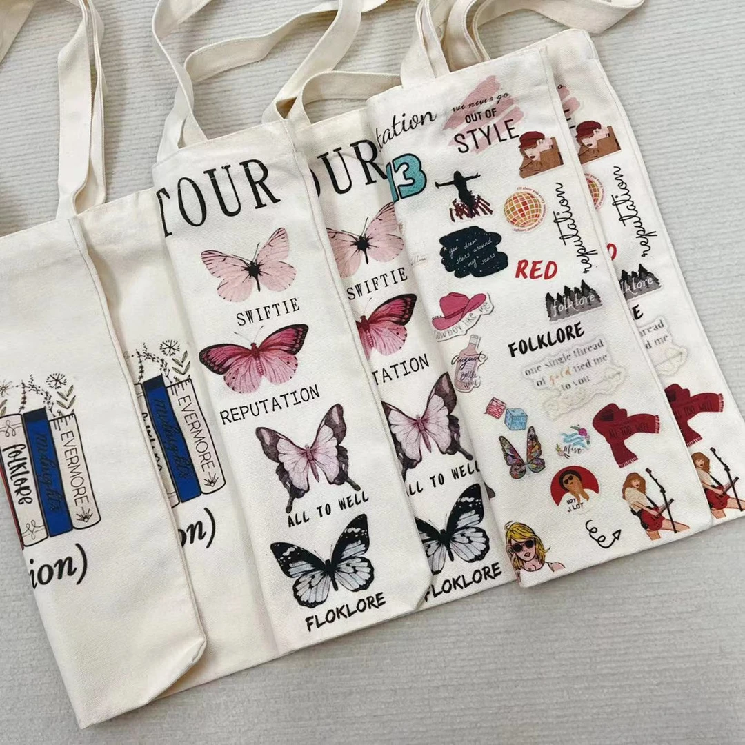 【2个装】文艺时尚竖式环保学院风卡通耐刮帆布包可爱单肩包（37*32）