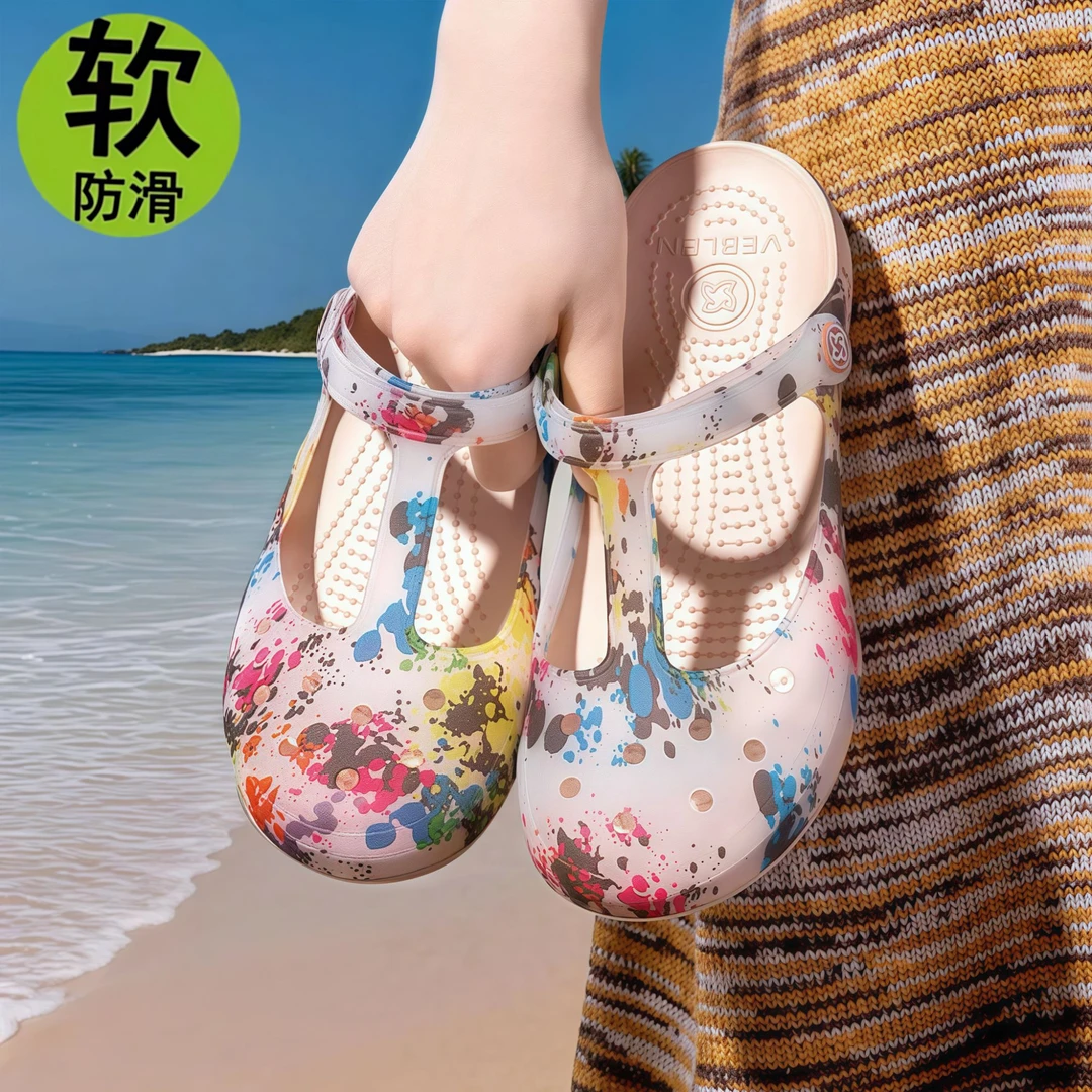 [水墨画金色]VEBLEN维布伦夏季百搭时尚护士果冻鞋防滑防臭洞洞鞋