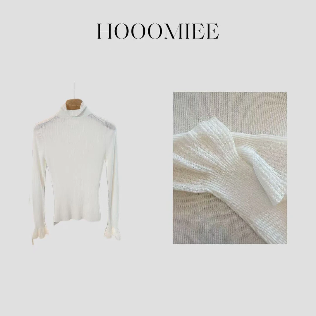 Hooomiee 清冷感 TIAN丝荷叶领白色舒适女士打底上衣HSZ25032