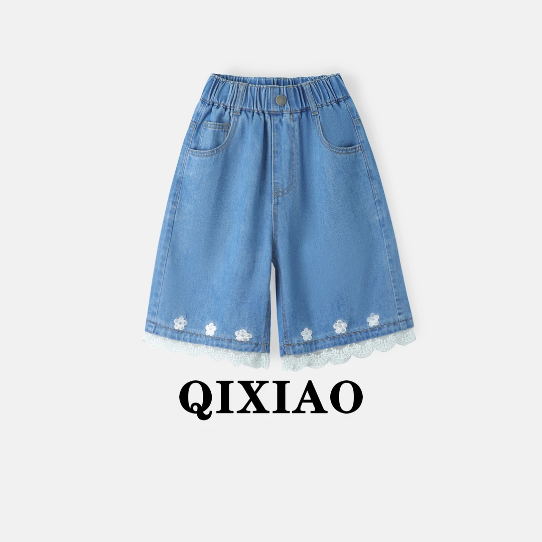 女孩女童夏季中大童牛仔中裤新款儿童百搭中大童牛仔五分裤A079