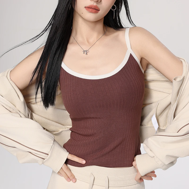 螺纹吊带背心女带胸垫显瘦内搭免穿文胸外穿美背上衣2025年新款夏