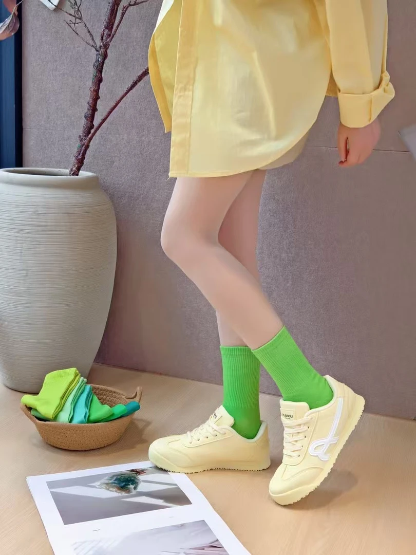 【2双包】日韩系彩色荧光情侣中筒袜新款20255A抗菌吸汗防臭袜子