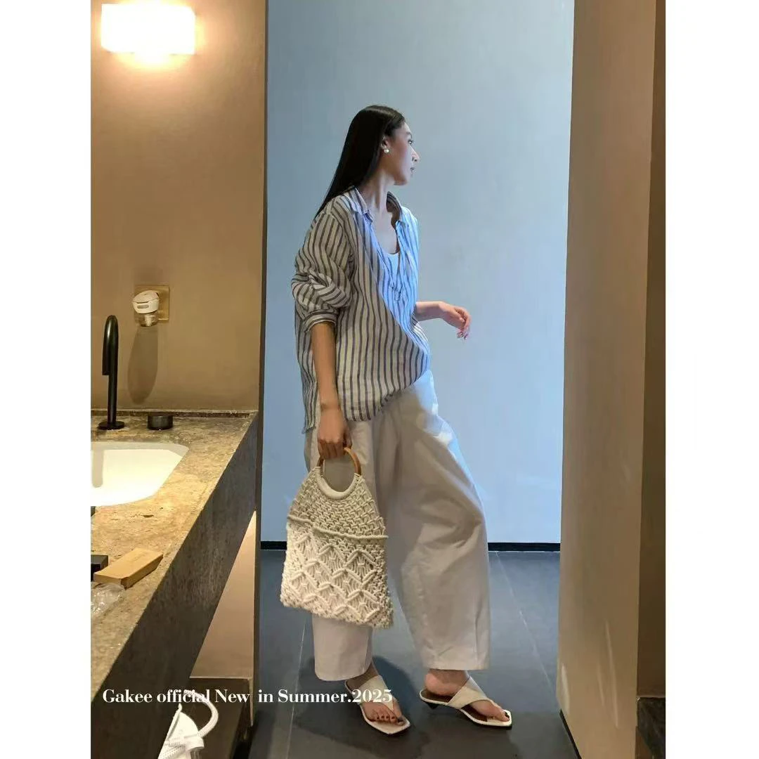 休闲裤女夏季新款高显瘦腰阔腿裤直筒九分裤2411