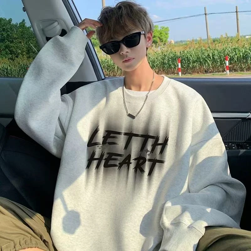 300斤大码美式圆领套头加绒卫衣男士宽松潮流长袖春秋季无帽t恤