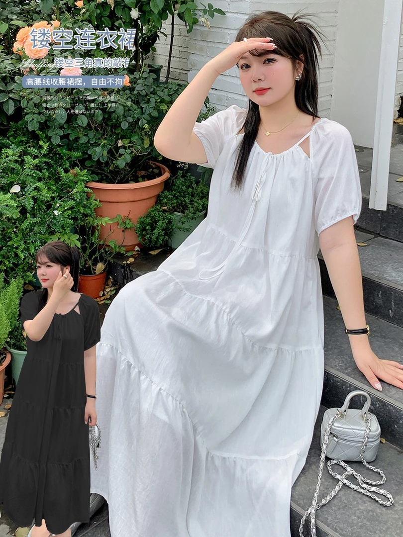 大码连衣裙夏季孕妇装减龄甜美大码260斤遮肉垂感新款蛋糕裙
