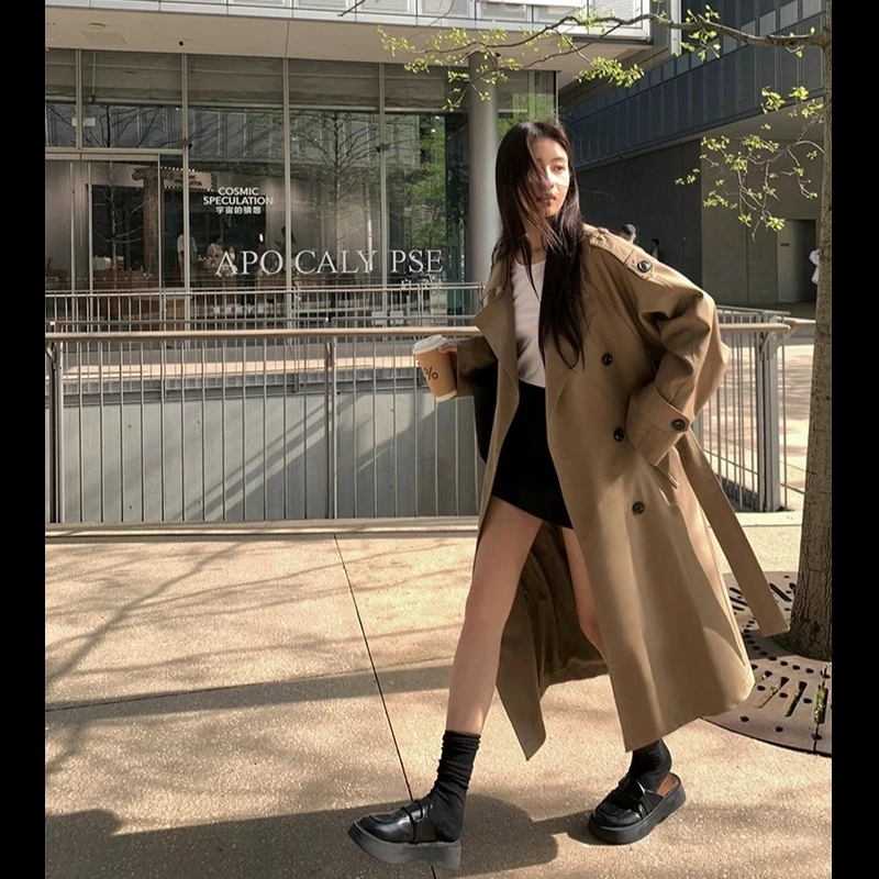 风衣外套巴黎旧梦春秋季女欧若风过膝韩系长款英伦风显瘦大衣