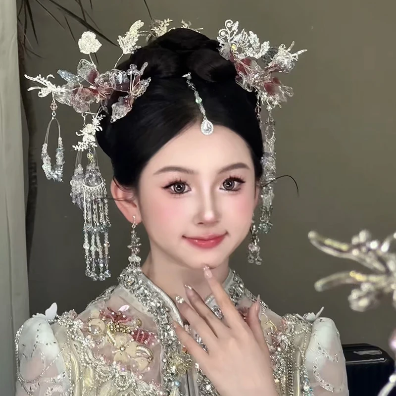 新娘浅色中式头饰甜美减龄水凝胶花朵高级秀禾龙凤褂发饰20250115