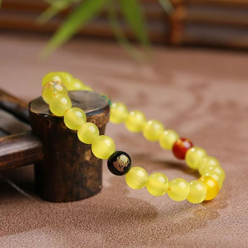 黄玛瑙五路财神手串本佛男女款送礼物真品珠时尚百搭手链多样性发