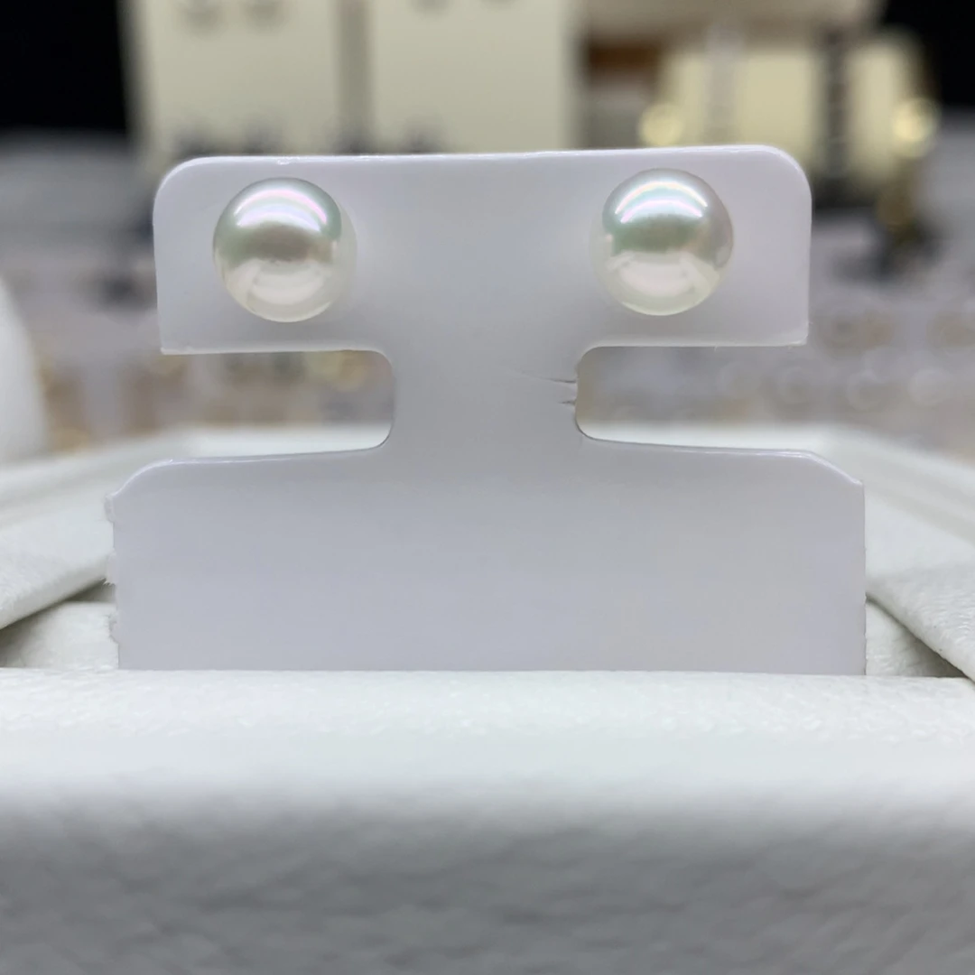 18K金镶嵌海水珍珠耳饰7mm海水珍珠耳钉