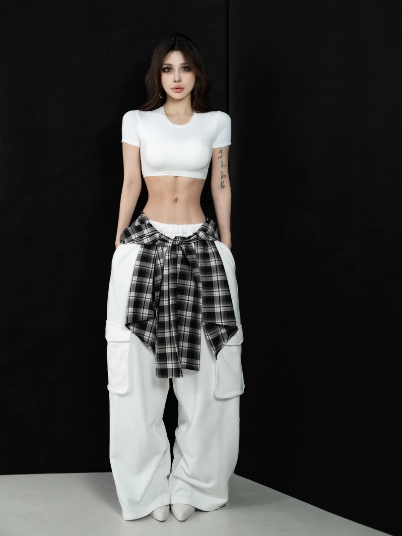 FORNIS 美式设计感遮胯显瘦小众穿搭格子系带屁帘F25N2185