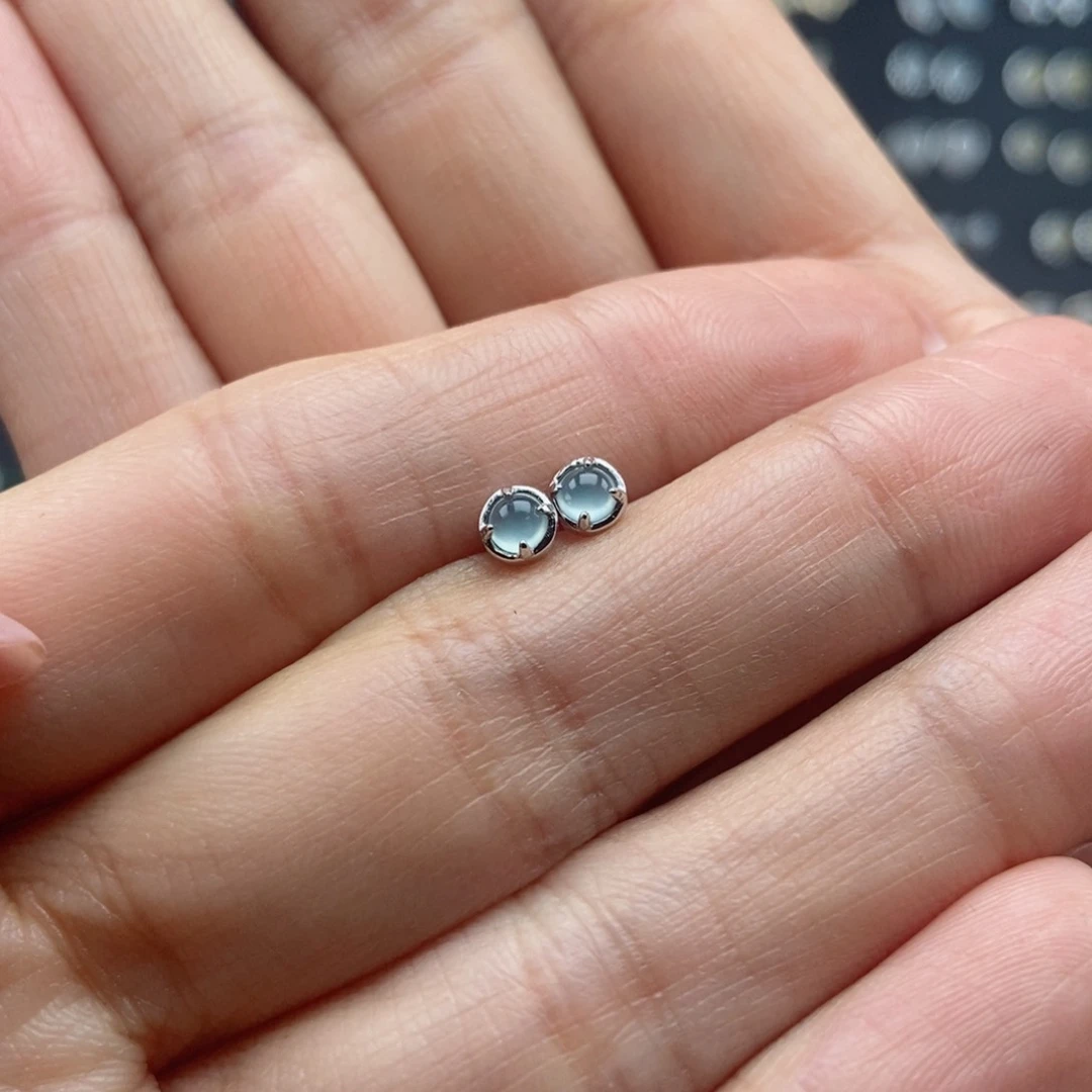 翡翠耳饰银S925镶嵌翡翠首饰