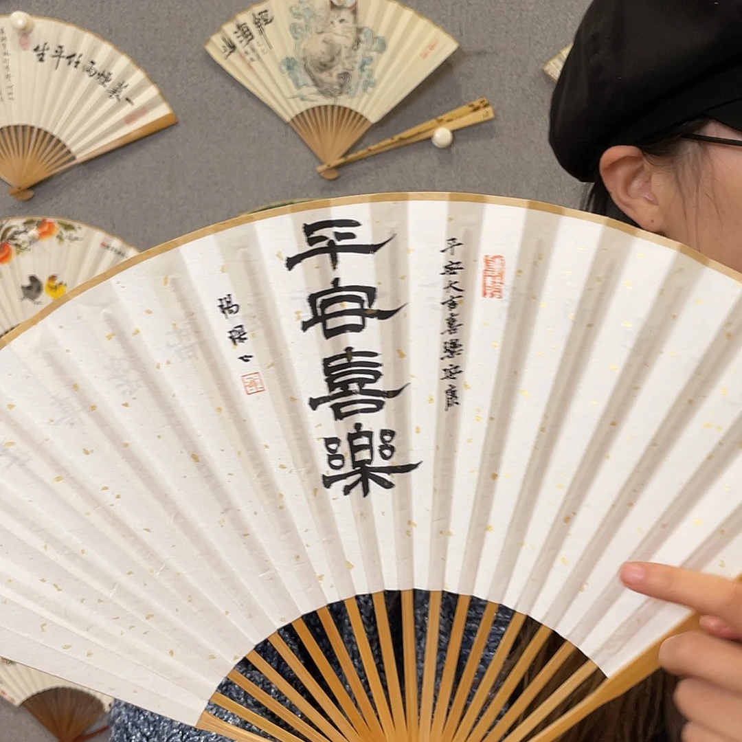 国画95寸玉竹-纯手绘-文玩扇骨（默认粘好）