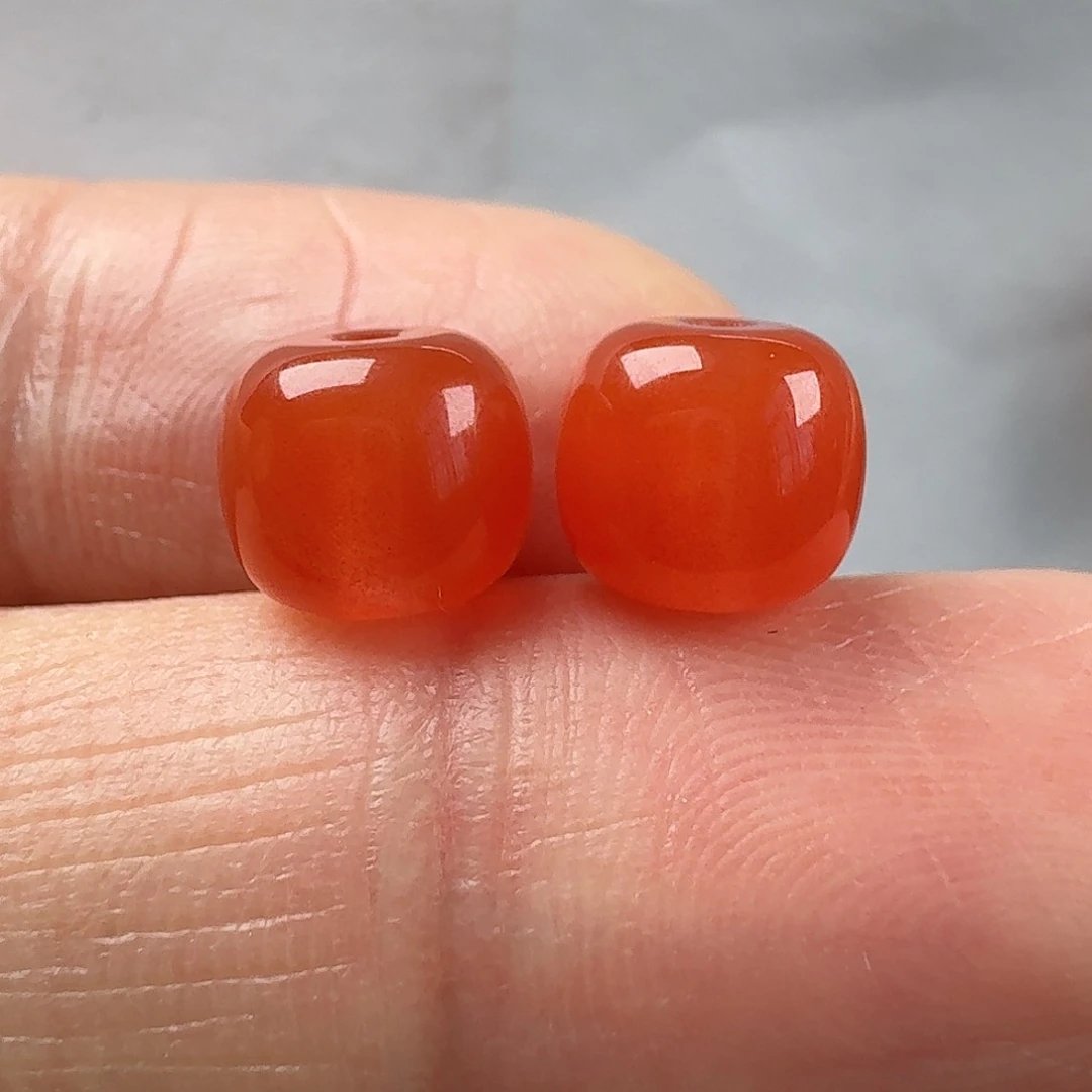 南红玛瑙未镶嵌老型对珠7.7*6.6/6.8