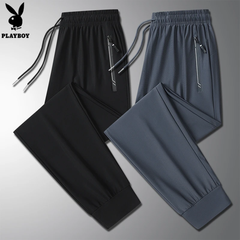 花花公子2025冰丝裤束脚三色直筒九分裤男韩版运动休闲冰丝裤百搭