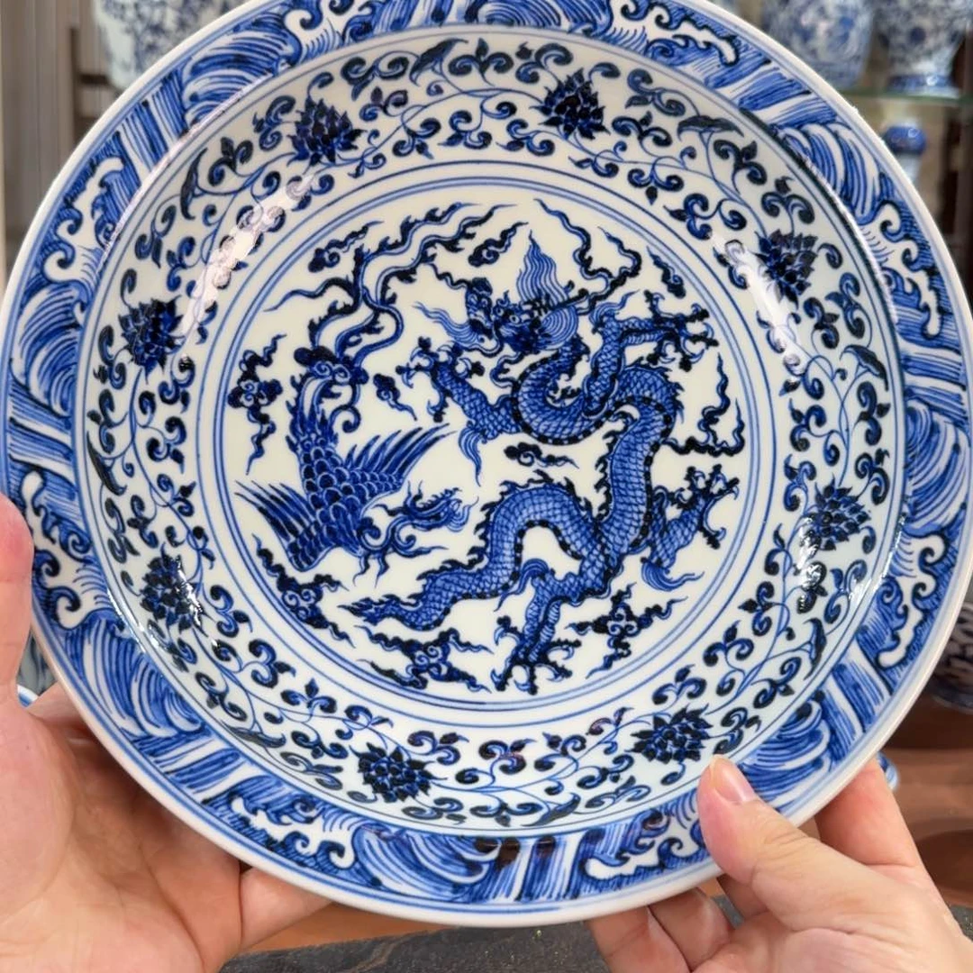 这***赢瓷摆件宇泽堂龙凤高足果盘