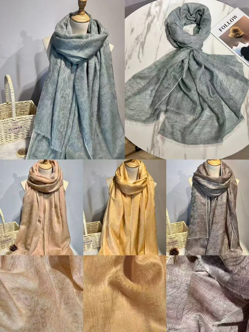 2025新品200支水溶羊毛提花披肩旅行防晒时尚