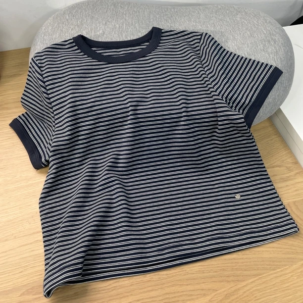 88007 【回忆】“海军T”撞色圆领基础条纹短袖T恤休闲百搭时尚夏运动