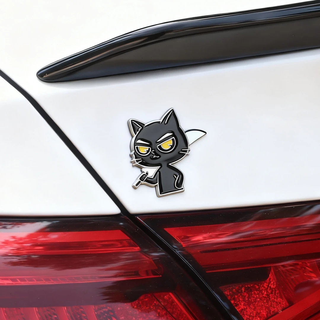 拿刀小猫立体车贴汽车3d立体高级感创意贴纸电动车身装饰车外摆件