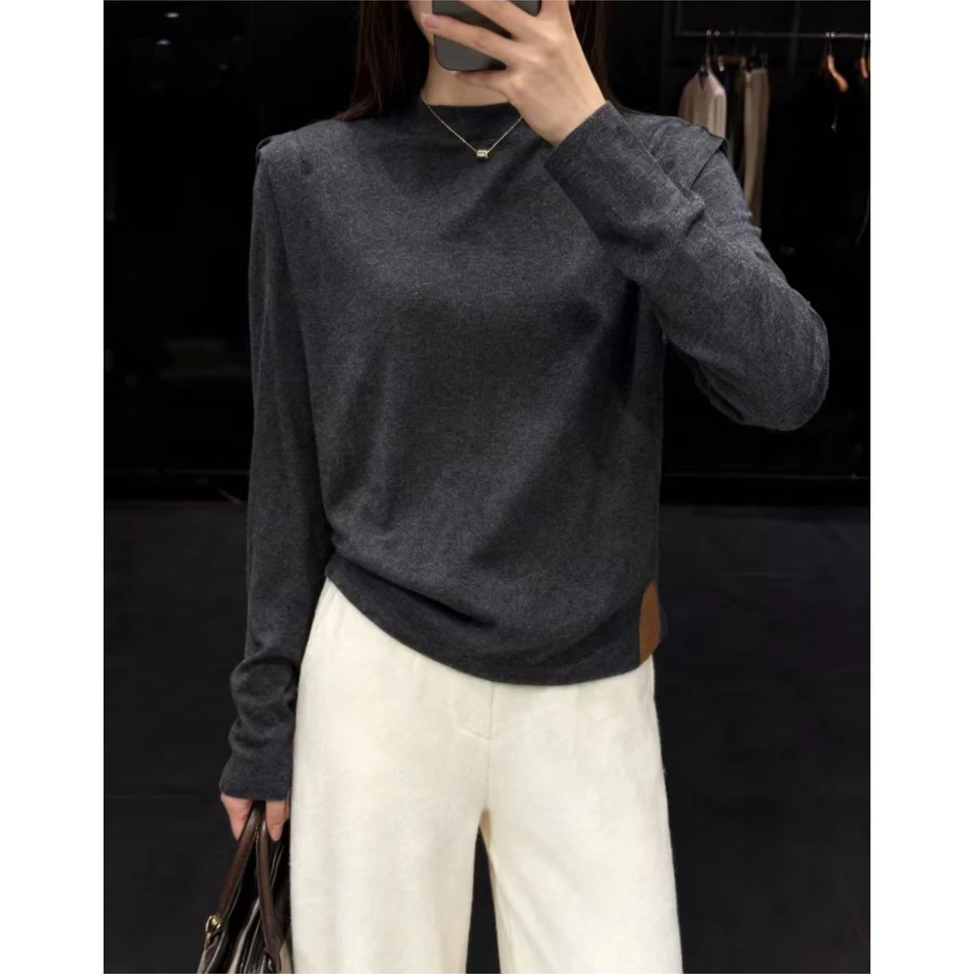 XL胸102-180长60圆领套头超软糯弹力遮肉内搭长袖T恤上衣 4288