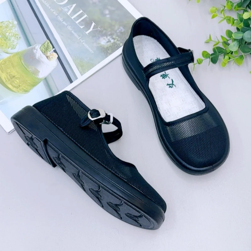 2025夏季新款黑色网面工作鞋女鞋老北京布鞋单鞋镂空小单鞋女网鞋