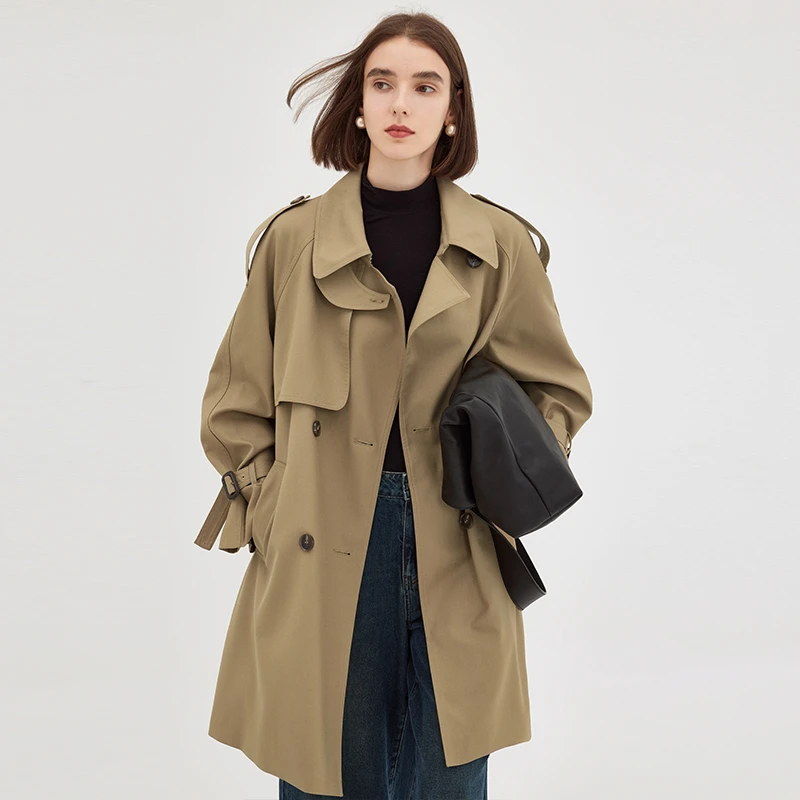 范洛 经典主双排扣宽松”中长款风衣外套FQ23W167