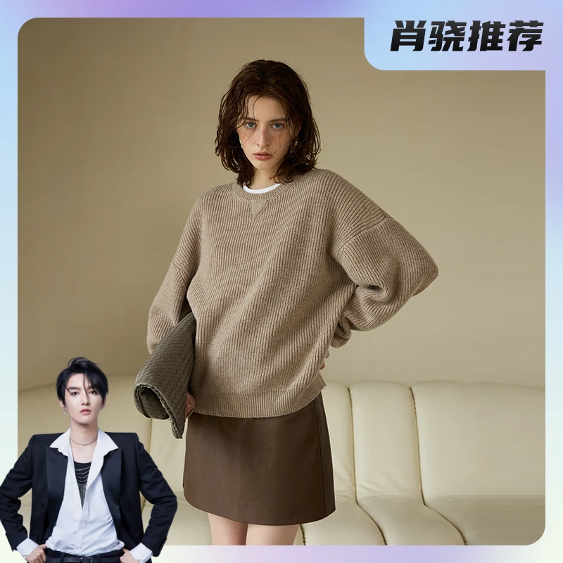 【肖然好物】猫酱紫圆领坑条慵懒感毛衣复古针织上衣