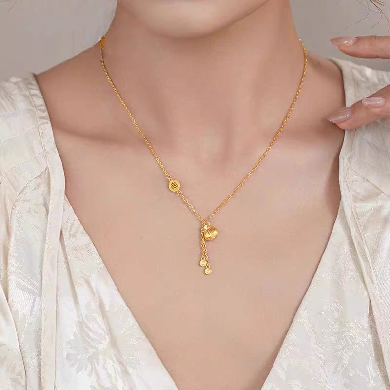 钛钢项链 福袋铜钱流苏时尚百搭气质简约精美项链