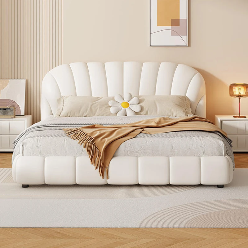 现代简约奶油风主卧室皮艺床家用内嵌卧室大床双人床软包床