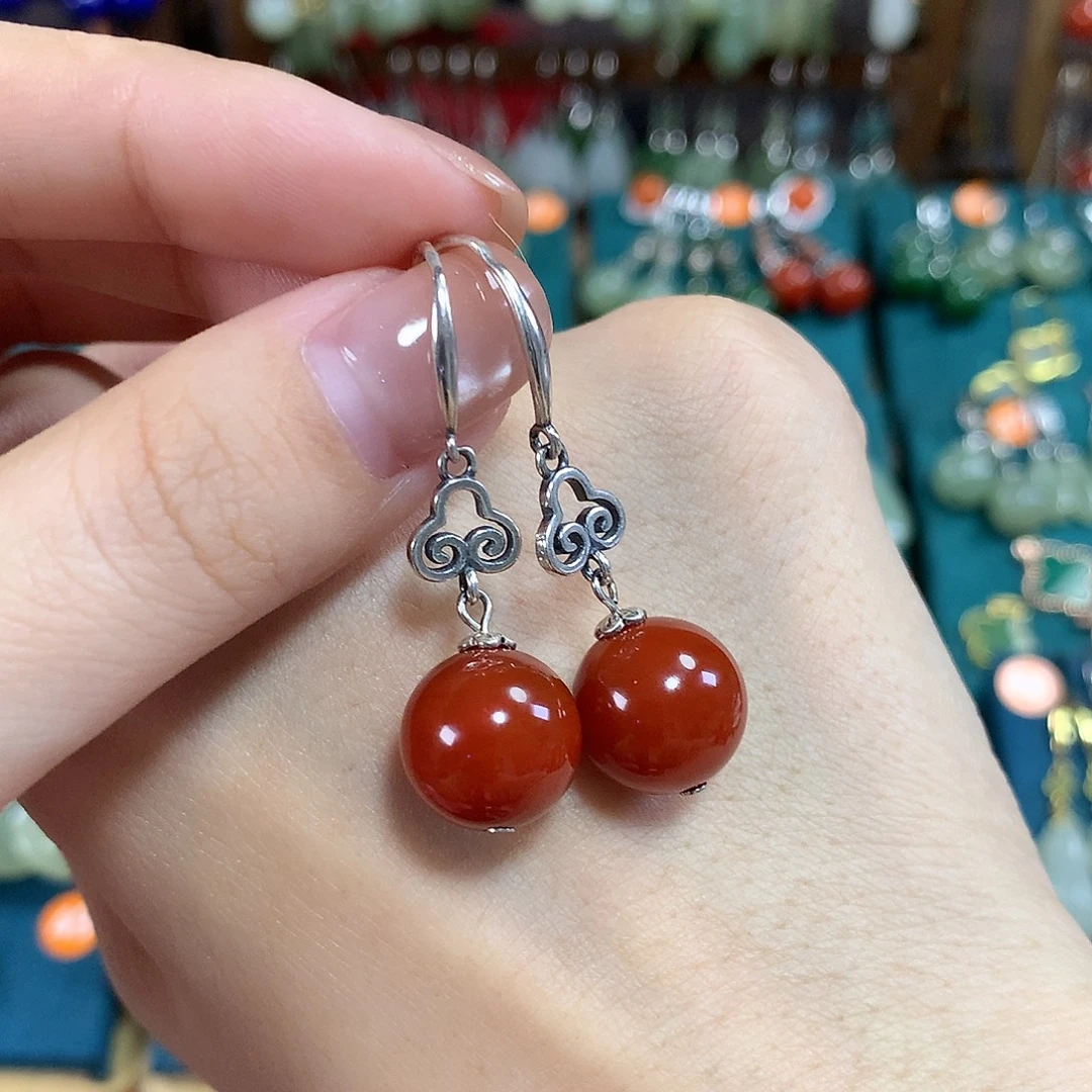 玛瑙/玉髓银S925镶嵌耳饰卡12mm左右