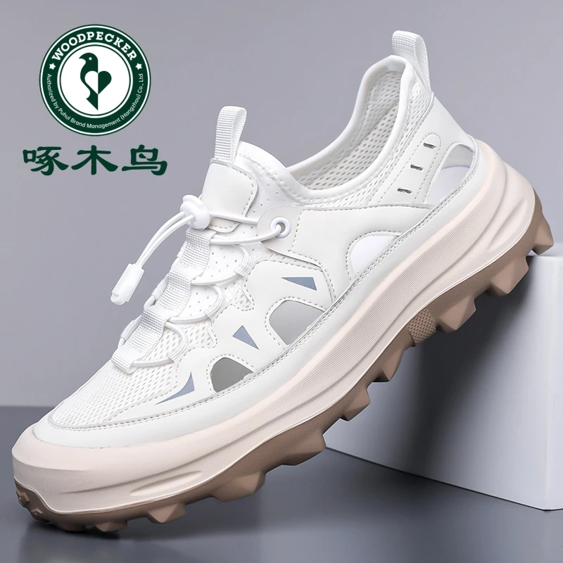 啄木鸟休闲凉鞋男夏季外穿镂空洞洞鞋男士懒人一脚蹬网面透气鞋