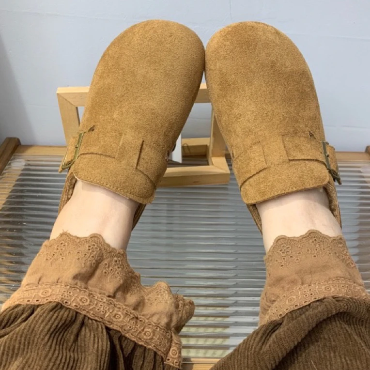 勃肯鞋冬季加绒韩版时尚豆豆鞋软底平底复古一脚蹬女鞋舒适乐福鞋