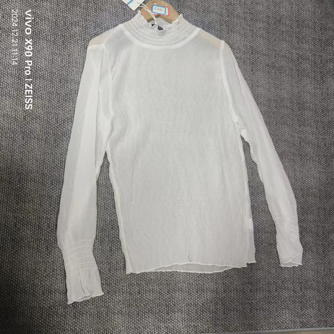 唯琳剪标 7仓S4-3-2571款 白色高领微透长袖打底衫