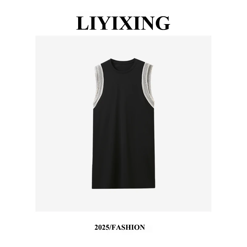 《李易行》 镂空钩花拼接休闲百搭无袖连衣裙背心裙ss26131