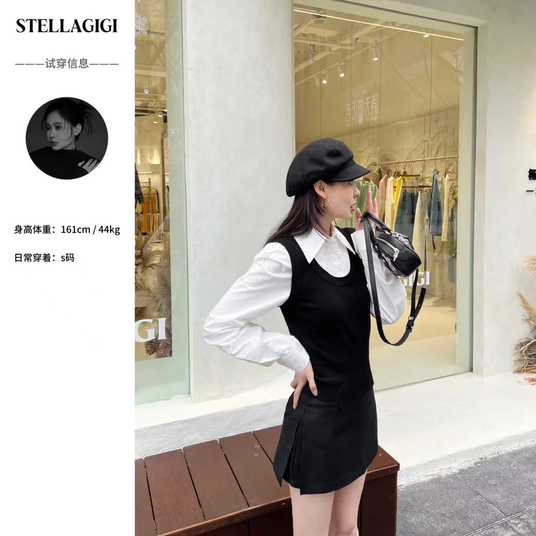 气质风 大U领假两件针织马甲衬衫CY-20250006