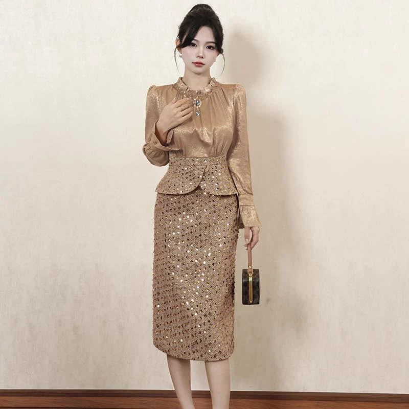 复古秋冬修身提花连衣裙连衣裙套头款洋气开叉网红