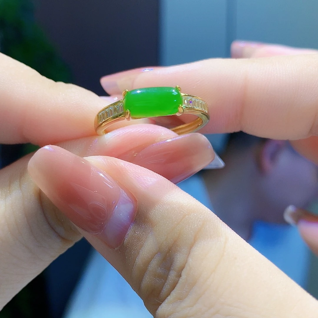 和田玉（碧玉）戒指银S925镀金镶嵌