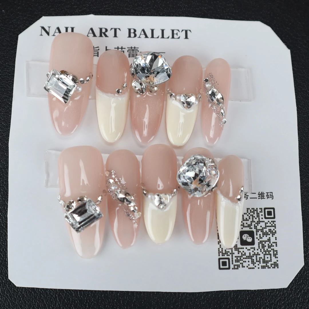 62【柠檬碎冰】指上芭蕾纯手工穿戴甲送工具包+收纳盒 No退No换