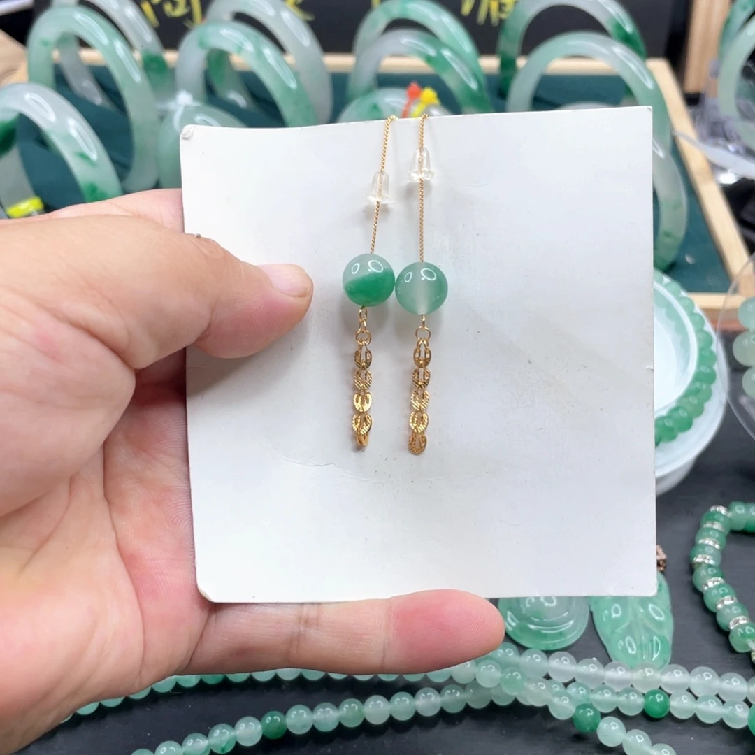 石英质玉银S925镶嵌耳钉